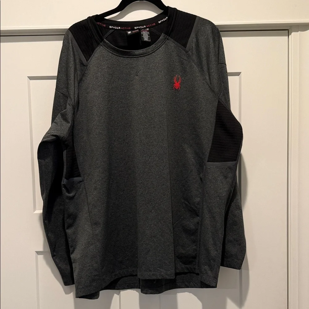 Spyder Long Sleeve Crew Neck Shirt - Charcoal with Red Logo